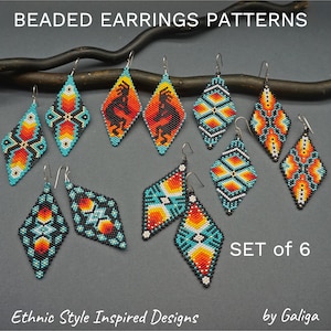 Modelli di orecchini di perline SET Orecchini di perline etniche Ornamenti tribali in stile nativo Modello di perline a punto mattone Creazione di gioielli fai da te Digitale