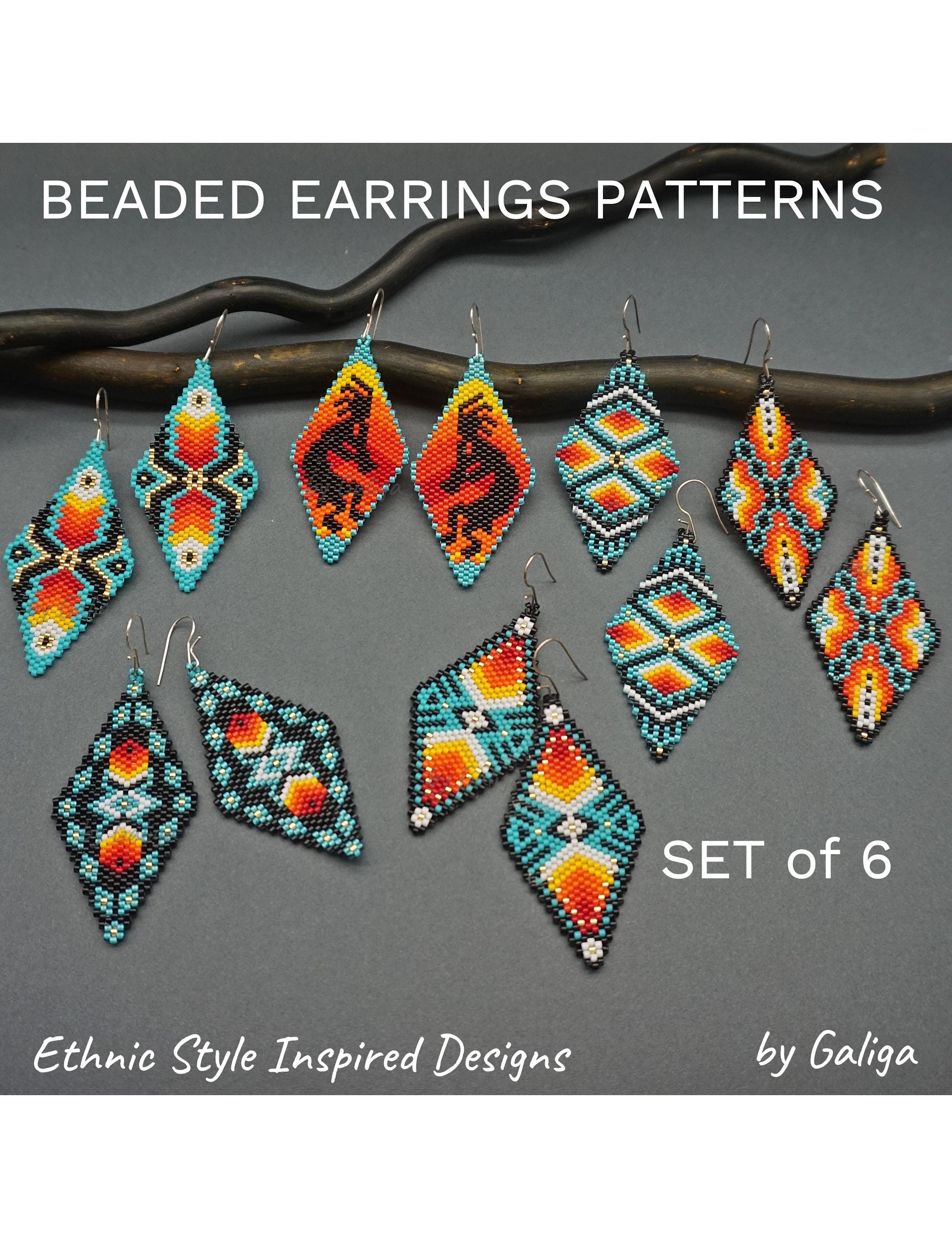 Beaded Earrings Patterns SET Ethnic Seed Bead Earrings Tribal Native ...
