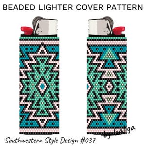 Beaded Lighter Cover Pattern Peyote Stitch Seed Bead Design Southwestern Style Boho Geometric Beading Chart DIY Delica Bead Lighter Sleeve
