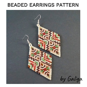 Beading pattern, Beaded earrings patterns, Seed bead pattern, Jewelry pattern earrings tutorial, Geometric earrings, brick stitch ethnic
