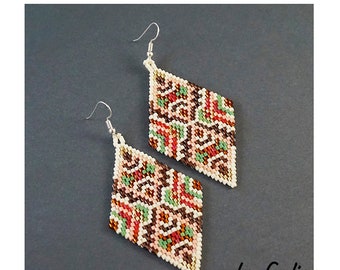 Beading pattern, Beaded earrings patterns, Seed bead pattern, Jewelry pattern earrings tutorial, Geometric earrings, brick stitch ethnic