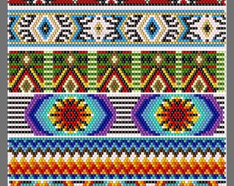 Beaded Candle Cover Pattern Set ща 6 Ethnic Tribal Style Candle Wraps Peyote Delica Seed Bead Digital Download PDF Huichol Colorful Designs