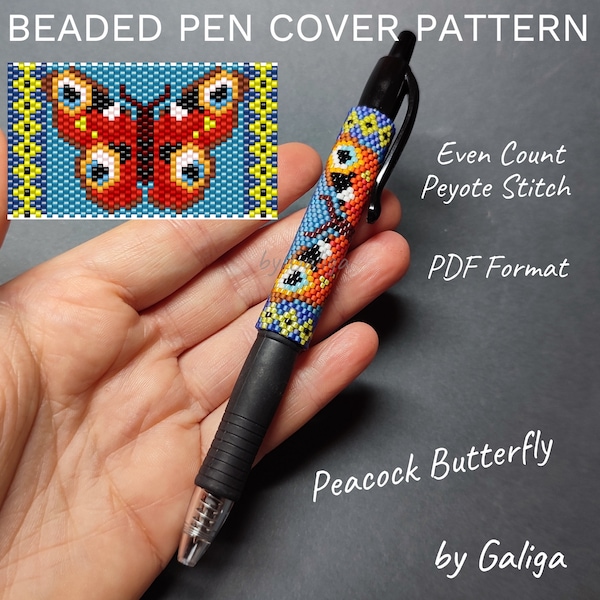 Peacock Butterfly Pattern Beaded Pen Wrap Beading Pen Cover Design Seed Bead Pen Sleeve Nature Inspired Beadwork Crafts Do It Yourself