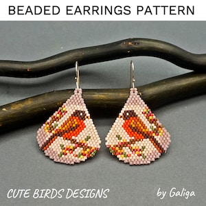 Orange Bird Beaded earrings pattern Seed bead Schema Birdwatcher DIY Jewelry brick stitch pdf Beadwork Birds Beading for Delica Beadwooving