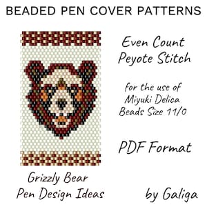 Grizzly Bear Pattern Seed Bead Pen Cover Digital pdf Beaded Pen Wrap Animal Beading Schema Beads Patterns DIY Beadwork Crafts Download