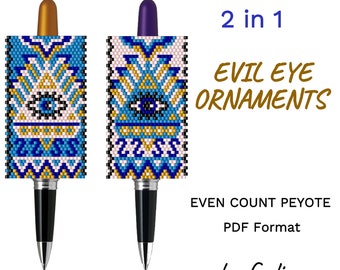 Evil Eye Peyote Pen Cover Patterns For Beading Patterns For Pen Wrap Bead Pen Patterns Ethnic Geometric PDF Instant Download DIY How To