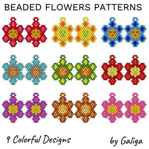 Beaded Flowers Pattern Brick Stitch Jewelry Making DIY Floral Seed Bead Delica Design Beadwork Crafts Earrings Pendant Brooch Download pdf