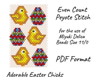 Patrón de envoltura para bolígrafo con cuentas de pollitos y huevos de colores de Pascua, diseño de bricolaje de Pascua, funda para bolígrafo con cuentas de semillas Delica Peyote, diseño de abalorios para festividades de primavera
