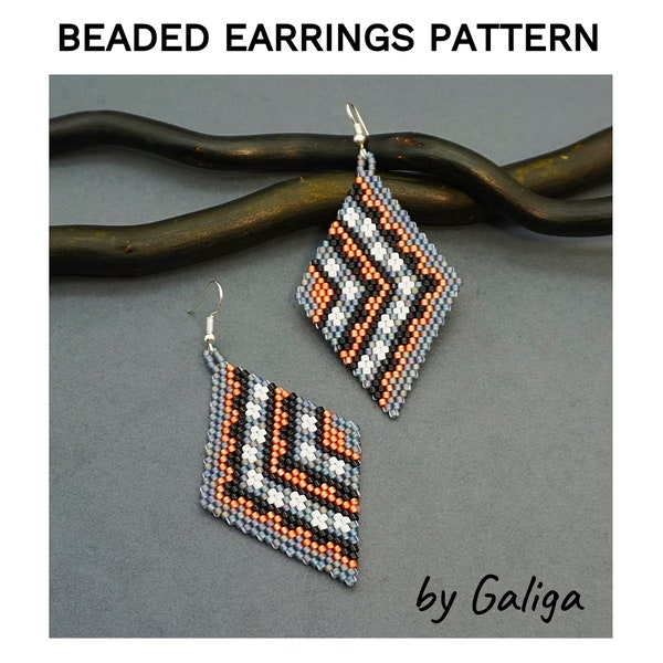 Beaded earrings pattern, Beading pattern, Geometric Seed bead pattern, Digital Jewelry pattern Diamond earring tutorial download pdf pattern