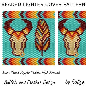 Mönster för Buffalo Lighter Cover, Even Peyote Beadwork, DIY, Pärlbesatt tändarhylsa, Digital Fjäder, Delica Seed Bead, Hantverksidéer