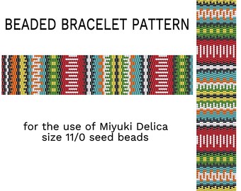 2 Drop Peyote Bracelet Pattern Colorful Ethnic Tribal Native Beading Pattern Download PDF Beaded Tutorial Jewelry Making Digital Pattern