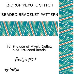 2 Droppe Peyote Pärlarmband Mönster Sead Design Delica Seed Bead DIY Pärlmanschett Turkos och Guld Havsvågor Pärlsömnad