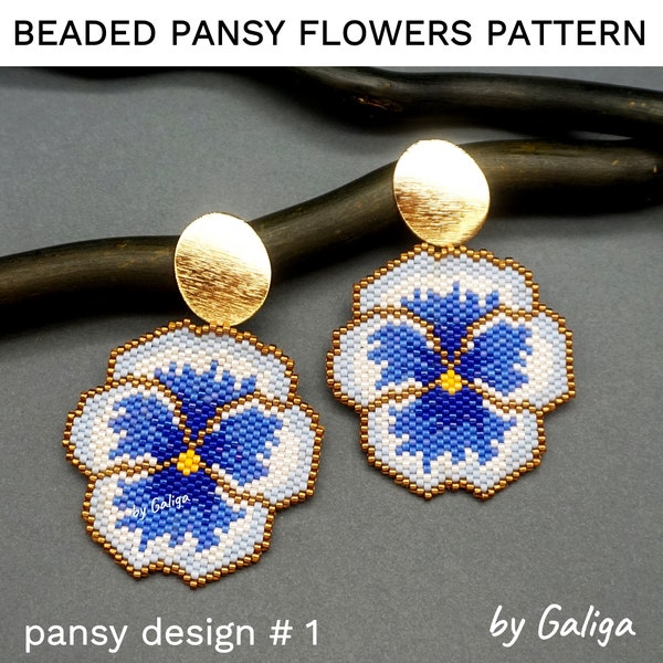 Blue Flowers Pattern Beaded Pansy Earrings Seed Bead Pendant Floral Brooch DIY Jewelry Making Beading Crafts Beadwork Pansies Patterns