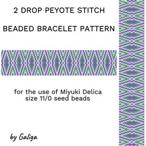 2 Drop Peyote bracelet pattern DIY beadwork Violet peyote design delica bead pattern jewelry pattern payote beading instructions tribal