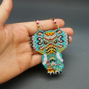 Beaded Elephant Pattern Seed Bead Necklace Diy Jewelry Ethnic Beadwork