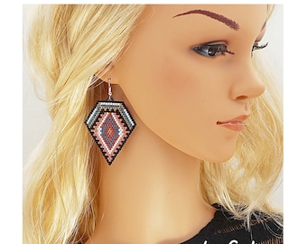 Diamond Beaded earrings pattern Geometric pattern for beading, Seed bead pattern, Jewelry pattern earrings tutorial, download pdf pattern
