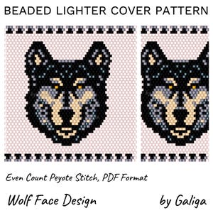 Beaded Wolf Face Lighter Cover Pattern – Seed Bead Delica Animal Beading Sleeve PDF