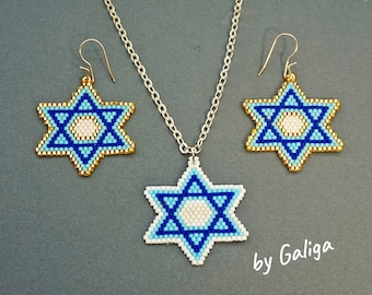 Star of David Earrings and Pendant Patterns Hanukkah DIY Jewelry Designs Beaded Pattern Jewish Holiday Seed Bead Crafts Beading Accessories