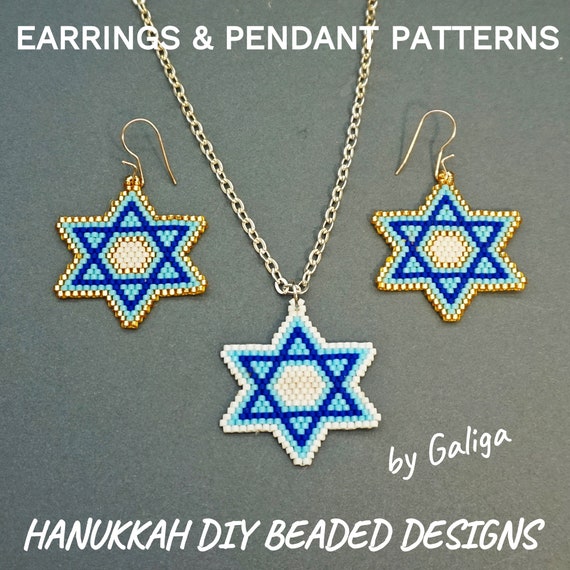 Star of David Earrings and Pendant Patterns Hanukkah DIY Jewelry Designs Beaded Pattern Jewish Holiday Seed Bead Crafts Beading Accessories