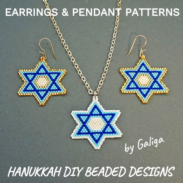 Star of David Earrings and Pendant Patterns Hanukkah DIY Jewelry Designs Beaded Pattern Jewish Holiday Seed Bead Crafts Beading Accessories