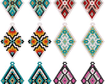 Brick Stitch Earrings Pattern Set of 6 Beaded Ethnic Style Designs Seed Bead Delica Beading PDF Jewelry Patterns