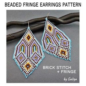 Beaded Earrings Pattern, Beading Pattern, Beaded Fringe Earrings Pattern, Seed Bead Pattern DELICAS 11 Brick Stitch Beadwork Jewelry Pattern