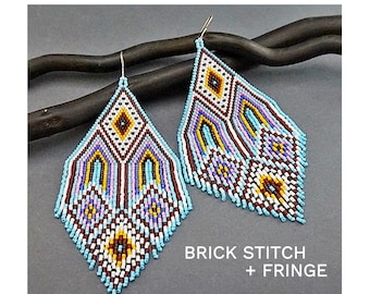 Beaded Earrings Pattern, Beading Pattern, Beaded Fringe Earrings Pattern, Seed Bead Pattern DELICAS 11 Brick Stitch Beadwork Jewelry Pattern