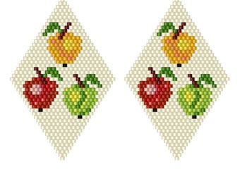 Beaded Earrings Pattern Colorful Apple Design Brick Stitch Beading Fruit Seed Bead Delica PDF