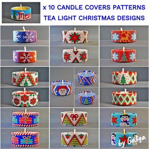 CHRISTMAS Tea Light Holder Peyote Patterns SET Christmas Tree Poinsettia Xmas Beading Pattern Candle Holder Beaded Santa Deer Snowflake