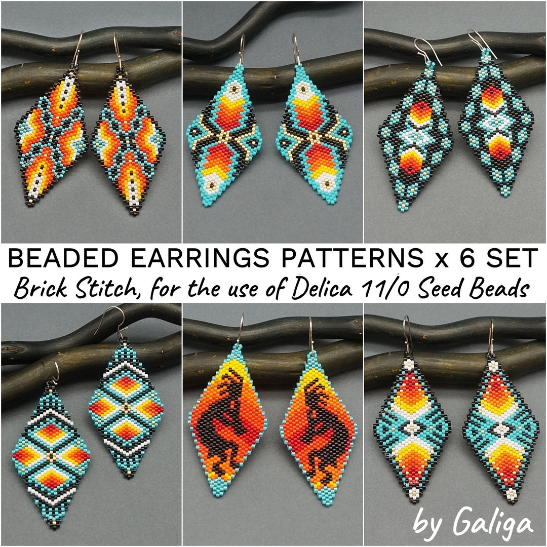 Beaded Earrings Patterns SET Ethnic Seed Bead Earrings Tribal Native ...