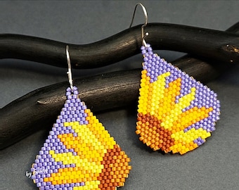 Sunflower Teardrop Beaded earrings pattern Beading Design Seed bead DIY Jewelry Making Drop brick stitch Beadwork earrings diy beadwoven