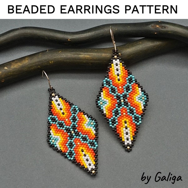 Seed Bead Earrings Pattern in Native Colors Beaded Crafts DIY Earrings Digital Patterns Pendant Ethnic Style Beading Brick Stitch