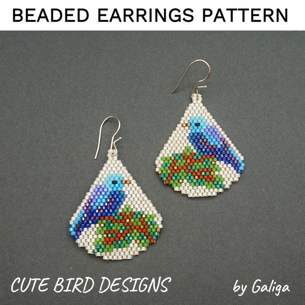 Blue Bird Pattern Bead Earrings DIY Beaded Jewelry Patterns Birds Earring Patterns Digital Download Brick Stitch Beadwork Seed Bead