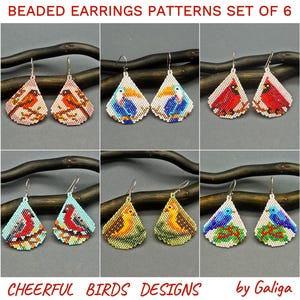 Bead Earrings Patterns Beaded Bird DIY Jewelry Beading Pattern Brick Stitch Beadwork Drop Earring Birds Designs Miuyki Delica Digital pdf