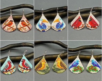 Bead Earrings Patterns Beaded Bird DIY Jewelry Beading Pattern Brick Stitch Beadwork Drop Earring Birds Designs Miuyki Delica Digital pdf