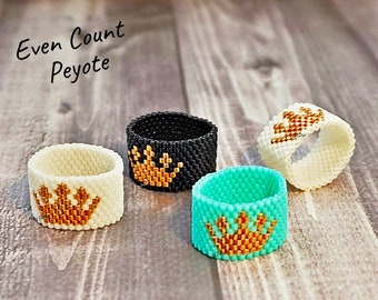 Crown bead ring pattern for beadwork Even peyote ring digital pattern jewelry making beading pattern ring delica seed bead ring chart