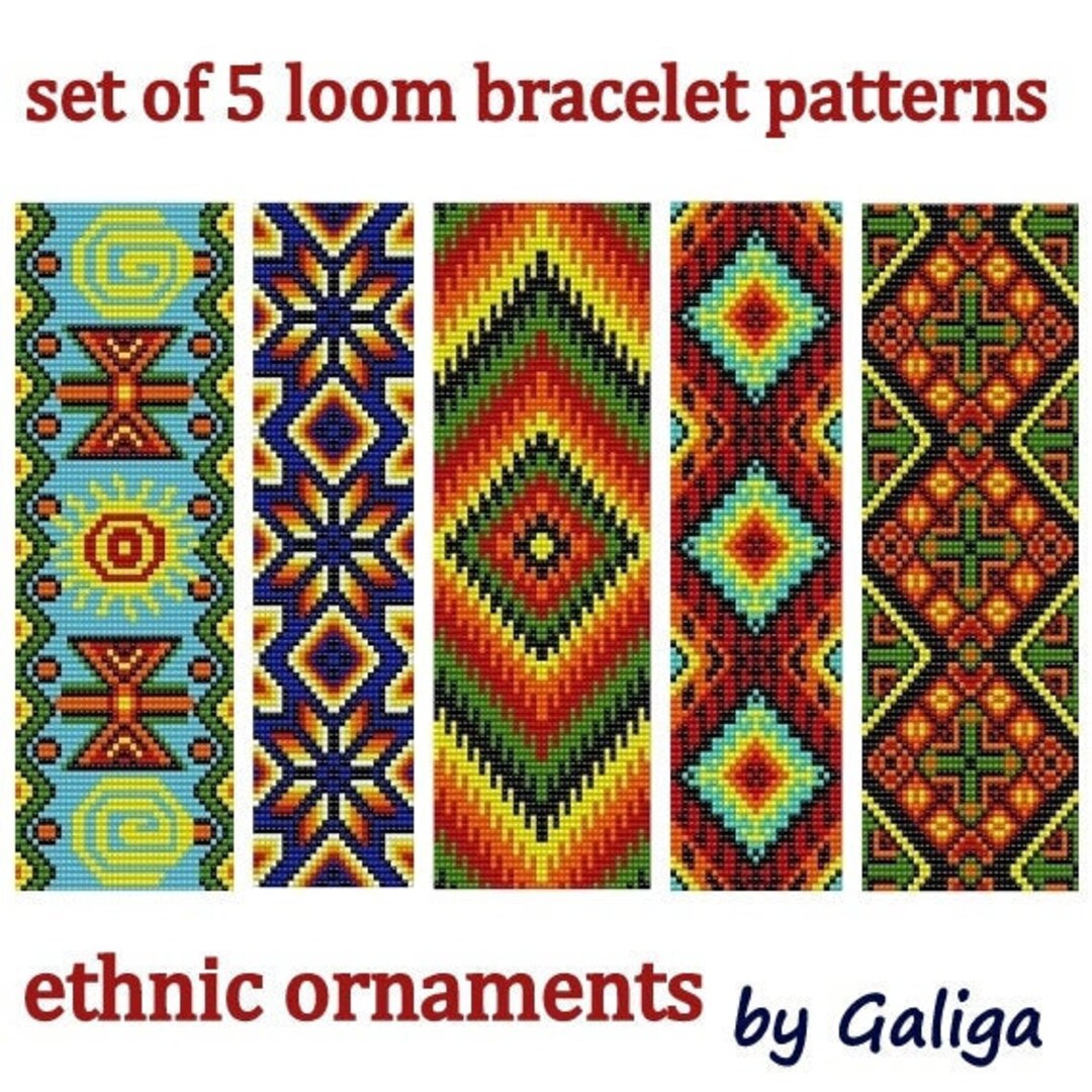 SET OF 5 Bead Loom Bracelet Patterns Tribal Ethnic Huichol Etsy
