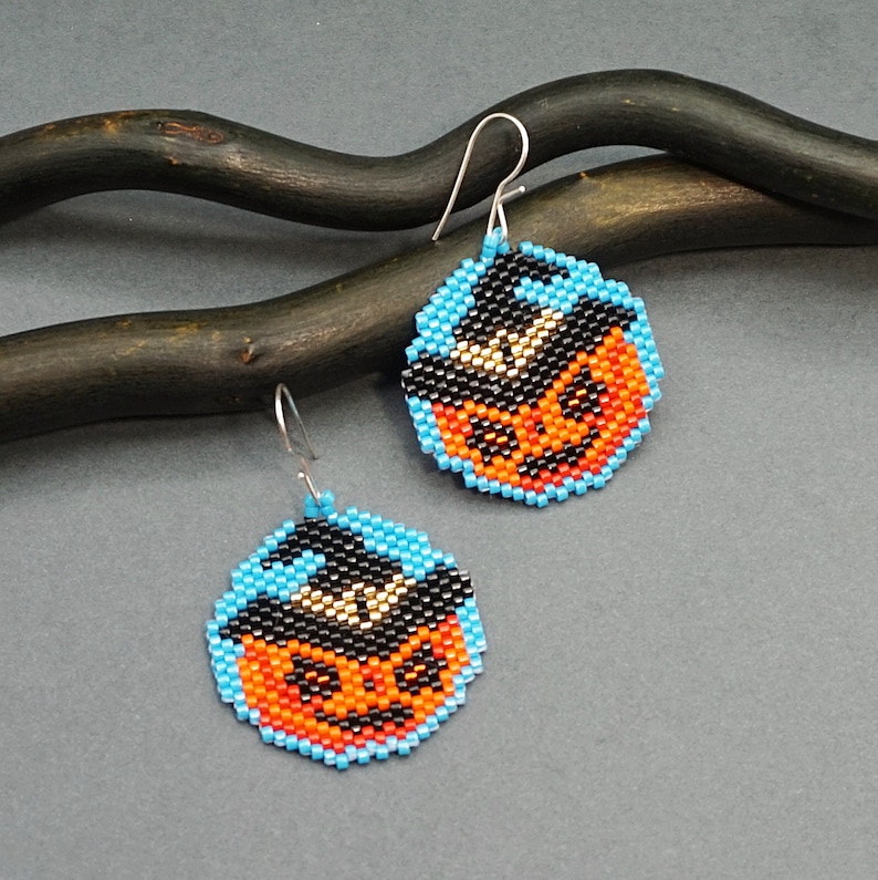 Spooky Pumpkin Beaded Earrings Pattern Halloween Jewelry DIY Ideas Seed ...