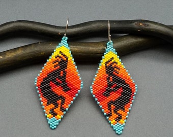 Kokopelli Beaded Pattern Earrings DIY Beading Digital Patterns Brick Stitch Colorful Designs Jewelry Making Ideas Native Style Beadwork