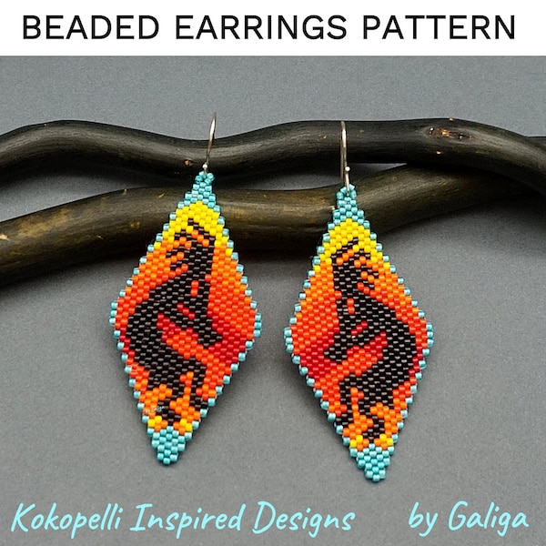 Kokopelli Beaded Pattern Earrings DIY Beading Digital Patterns Brick Stitch Colorful Designs Jewelry Making Ideas Native Style Beadwork