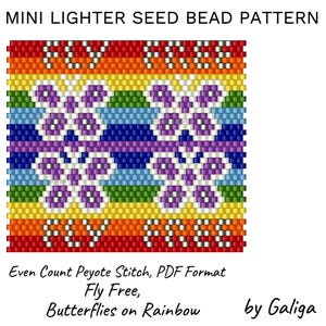 Rainbow Mini Lighter Cover Beaded Pattern Butterfly Small Lighter Case Patterns Fly Free Peyote Beading Design DIY