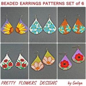Tropfen Ohrringe Muster Set 6 Blumen Ziegel Stich Digitale Samen Perle Schmuck machen DIY Perlen Muster Perlen Ohrring Design