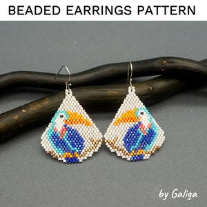 Toucan Bead Earrings Pattern Tropical Bird Beaded DIY Jewelry Patterns Beading Brick Stitch Digital Seed Bead Delica Earring Schema pdf