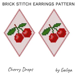 Mönster med örhängen i körsbärsstensstygn och diamantformade dropppärlor för Delica seed bead DIY