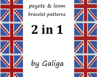 Bracelet patterns Loom and Peyote pattern British flag pattern Beading pattern Union Jack bracelet Flag patterns Cuff pattern Loom pattern