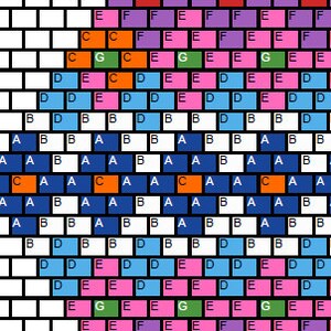 May include: A colorful pixel art design with a variety of colors, including blue, green, pink, orange, and red. The design is made up of small squares arranged in a pattern.