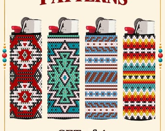Beaded Lighter Cover Pattern Set Ethnic Geometric Boho Lighter Wrap Designs