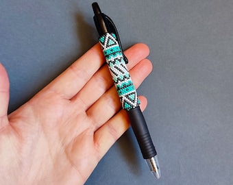 Turquoise Pen Cover Pattern For Beading Peyote Patterns Digital File Download Ukraine Ethnic Tribal Pen Wrap Bead Pen Geometric Ornaments