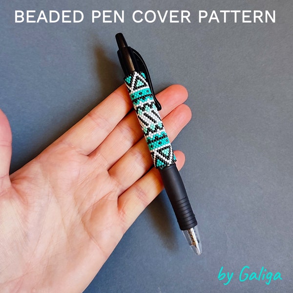 Turquoise Pen Cover Pattern For Beading Peyote Patterns Digital File Download Ukraine Ethnic Tribal Pen Wrap Bead Pen Geometric Ornaments