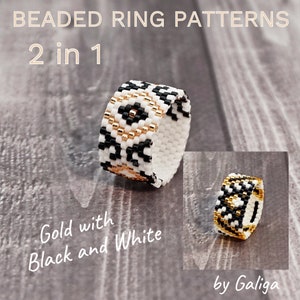 Peyote ring pattern Gold rings design Beading schema Beaded ring Jewelry making diy homemade beadwork Delica seed bead Jewelry pattern